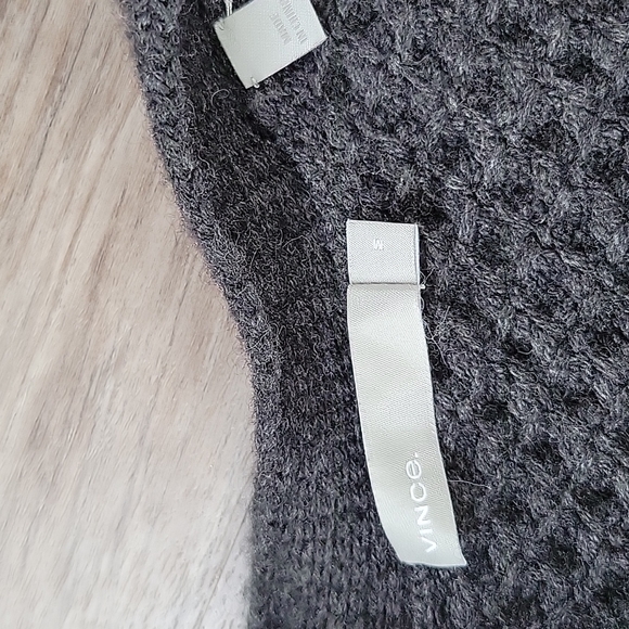 Vince. Charcoal Gray Honeycomb Yak Wool Blend Long Open Front Cardigan Sweater M - Picture 7 of 16